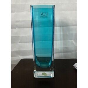 LSA International Aqua Blue & Clear Base Square Vase With Label Made in Poland